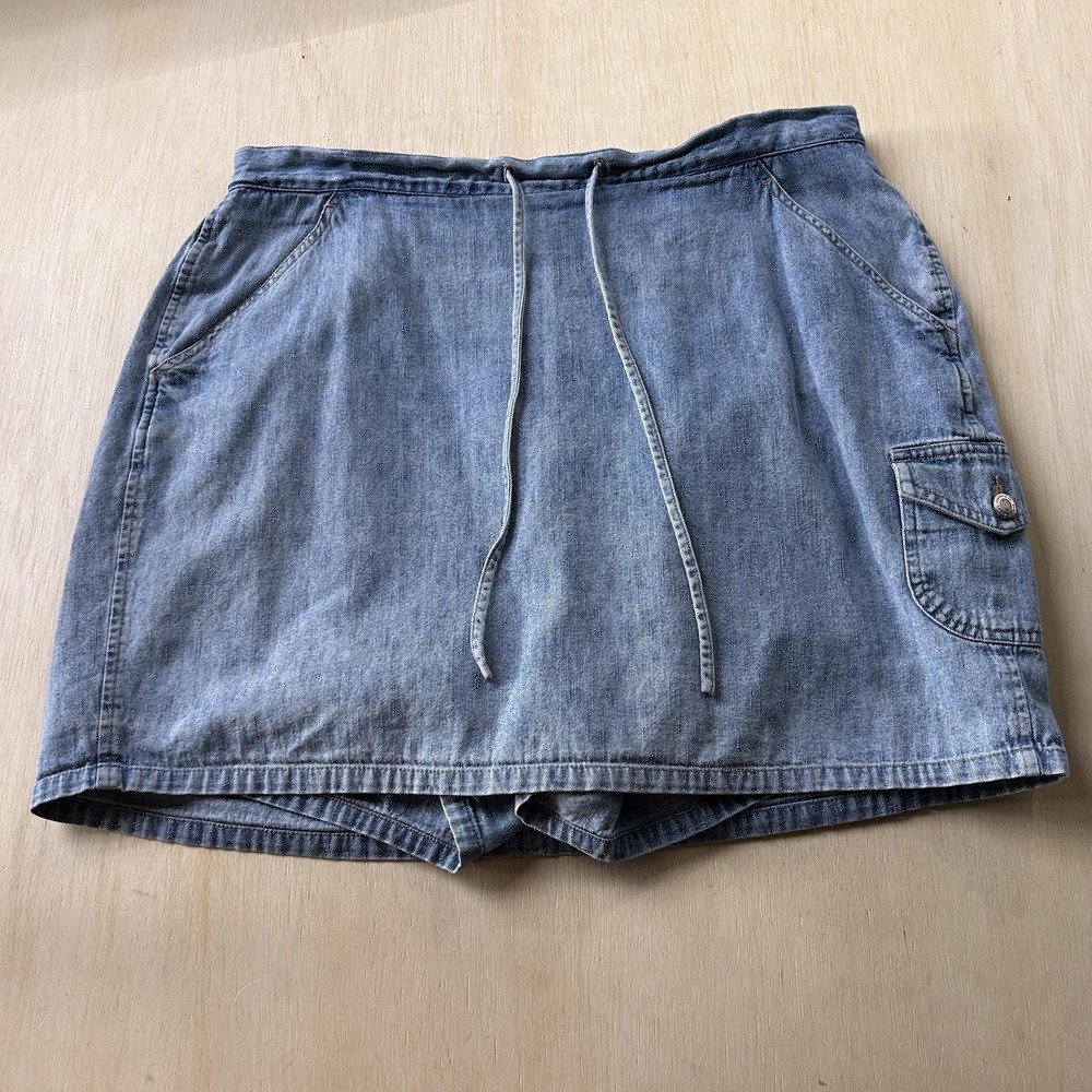 Y2K Venezia Jeans Denim Skort Shorts Womens 18 44W Blue Cargo Drawstring Plus